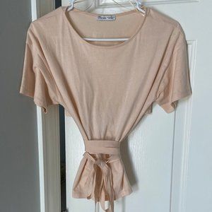 Zara Ribbon Tie Baby Pink Open Back T-shirt